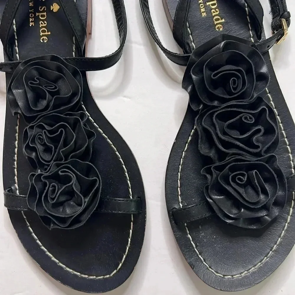 Kate Spade Caryl rosette leather flat sandals size 6m